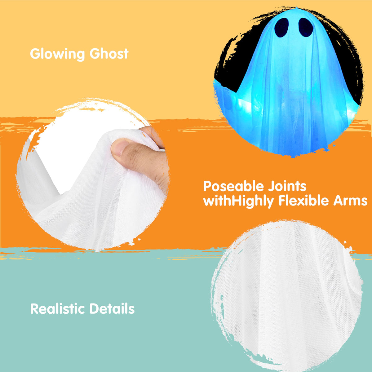 JOYIN Halloween Hanging Light up Ghost, 47” White Ghosts with Blue LED Light and Timer Halloween Hanging Decoration Waterproof for Front Yard Patio Lawn Garden Party Decor Indoor Outdoor