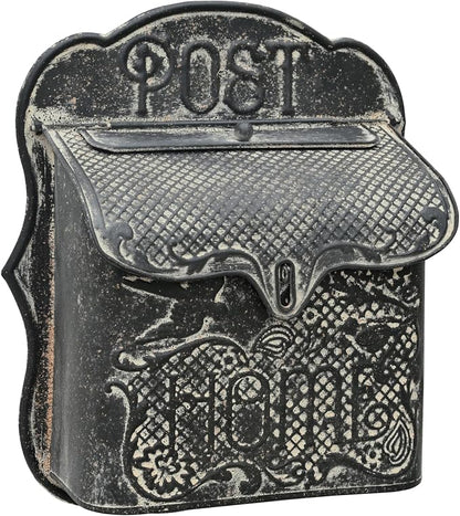 BIG FORTUNE Wall Mount Mailbox for House Outside Vintage Metal Door Mailbox Antique Style Nostalgic Charm Home Decor Garden Vintage English Cottage Decor Flower Patter(Black)