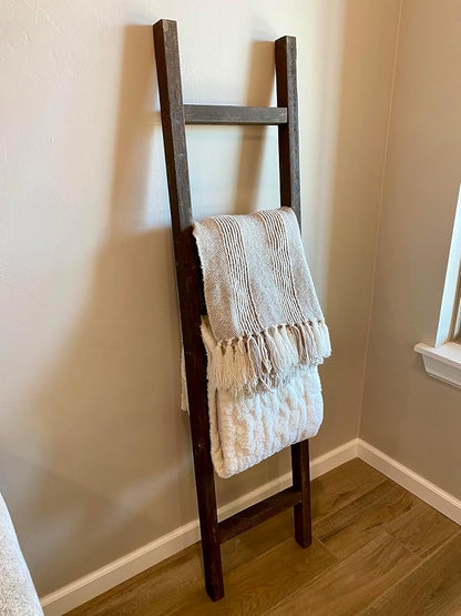 BarnwoodUSA Rustic Farmhouse Decorative Ladder - Our 5 ft Ladder can be Mounted Horizontally or Vertically and is Crafted from Upcycled Wood | No Assembly Required | Brown