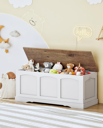 CHOEZON 39.4" Storage Chest Bench with Lift Lid, Toy Chest with Safety Hinge, Entryway Shoe Bench, Wooden Storage Trunk, Holds up to 220 lb, for Living Room, Bedroom, Hall, White and Walnut MCW12WL
