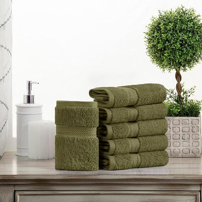 Superior Solid Egyptian Cotton Face Towel Set, Forest Green