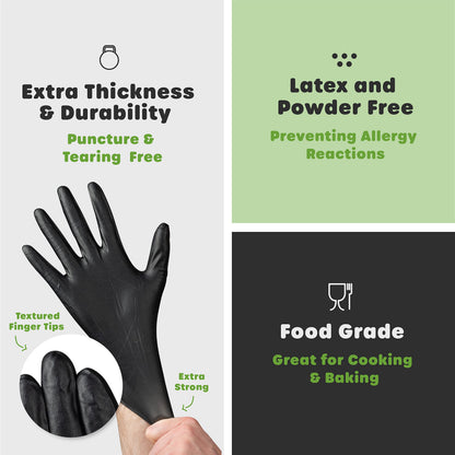 Comfy Package Black Nitrile Gloves [100 Count] 6 Mil, HEAVY DUTY Disposable Gloves for Food Prep, Cooking, Tattoo, Cleaning – Latex-Free, Powder-Free, Textured Fingertips - Large