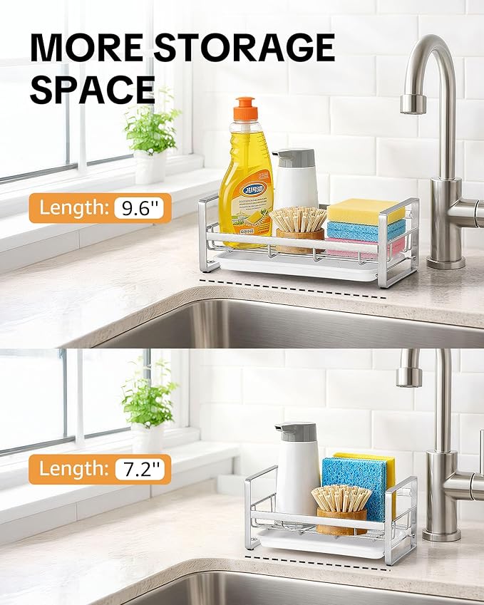 HULISEN Large Sponge Holder, 304 Stainless Steel Kitchen Soap Dispenser Caddy