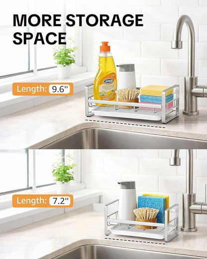 HULISEN Large Sponge Holder, 304 Stainless Steel Kitchen Soap Dispenser Caddy