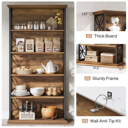 Tribesigns 6-Tier Tall Bookshelf, 71" Industrial Bookcase with Metal Frame, Freestanding Open Storage Shelves for Home Office, Living Room, Bedroom