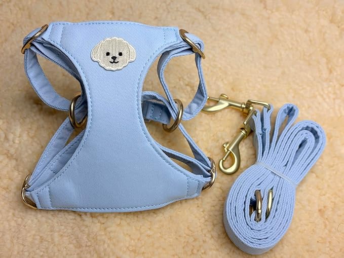 AetruffyPet 100% Cotton Dog Harness and Leash Set – Soft Breathable Vest for Small Dogs, Adjustable No-Choke Design, Lightweight Walking Set (XS/S/M) (Blue, M)