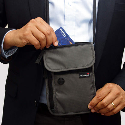 RFID Blocking Neck Travel Wallet Hidden Passport Holder Pouch for Men & Women (Black)