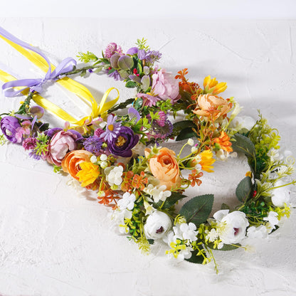 KorViSHOW Purple Flower Crown Headband, Artificial Fairy Daisy Floral Headpiece, Forest Boho Bridal Flower Crown for Women Girls Maternity Renaissance Weeding Festivals Birthday Hair Accessories