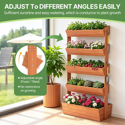 Suteck Vertical Wooden Raised Garden Bed, 5 Tier Garden Planters Freestanding Plant Stand Flower Rack Wooden Planter Box for Plants Flowers Herbs Vegetables Indoor Outdoor Gardening