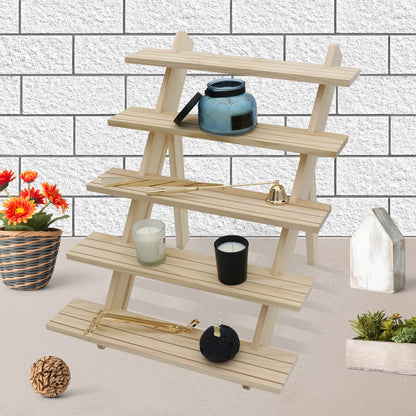 sinyad 101pcs 5-Tier Wood Earring Display Stand, Retail Display Riser Earring, Ring Holder Stand, Removable Countertop Small Merchandise Display Stand with 100 Pcs Earring Card (Wood color)