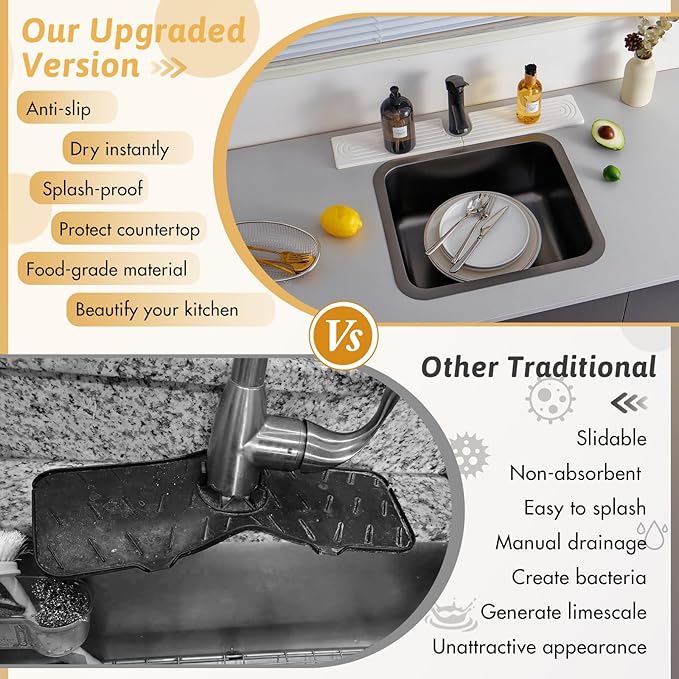 U Shape Sink Draining Mat Behind Faucet, Super Absorbent Diatomite Fast Drying