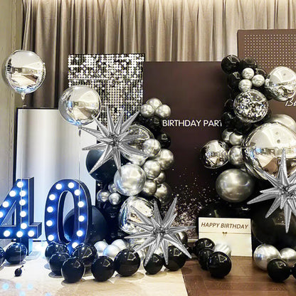 137Pcs Black and Silver Balloons Garland Arch Kit with Stars - 5 10 12 18 inch Black Silver Confetti Latex Party Balloons for 2025 Graduation Retirement Birthday Anniversary