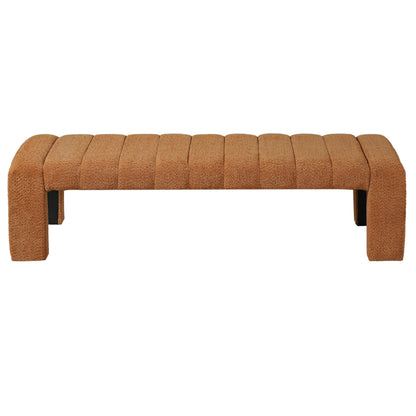 Christopher Knight Home Delan Boucle Upholstered Ottoman Bench, Wooden Entryway Bench, Long Sofa Footstool for Living Room, Bedroom End of Bed Bench, Orange