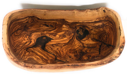ORCHARD HARDWOODS 12" Rustic Oval Artisan Olive Wood Dough Bowl Bread Basket Boat Shaped - Live bark edge. Farmhouse Decor for Fruit, Salads, Snacks, Popcorn. In Lg 10" or XL 12". (XL 12x6-7x4)