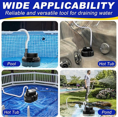 Pool Cover Pump above Ground-Submersible Sump Pump Swimming Water Removal Pumps, Sump Pumps for Pool Draining with 16ft Drainage Hose & 25 ft Extra Long Power Cord,850 GPH,3 Adapters-Black