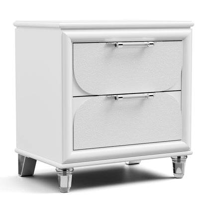 Furniture of America Leila Modern Wood 5-Piece Kids Bedroom Set with LED on Headboard and Mirror, Embossed Panels, Hidden Jewelry Tray, Felt-Lined, No Box Spring Needed, Twin, Pearl White
