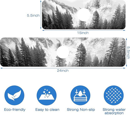 Winter Forest Mountain Sink Faucet Absorbing Mat Sink Splash Guard Faucet Mat