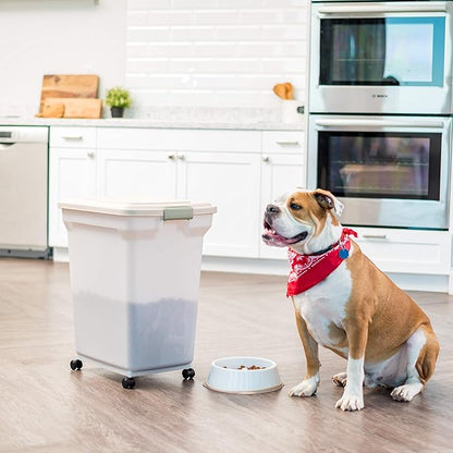 IRIS USA Dog Food Storage Container 58 lbs, Attachable Wheels,