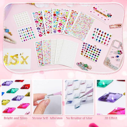 Lezmarket 3600PCS Gem Stickers, Rhinestone Stickers for Crafts, Sticky Pearls Jewels Stick on Gems Self Adhesive Sparkle Embellishments for Decoration