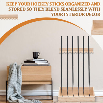 Leinuosen 2 in 1 Hockey Stick Holder Wall Mount for Garage Hockey Stick Wooden Rack Ice Organizer Storage with Vertical Display Large Capacity Organizer Holds up to 12 Sticks for Player Gifts