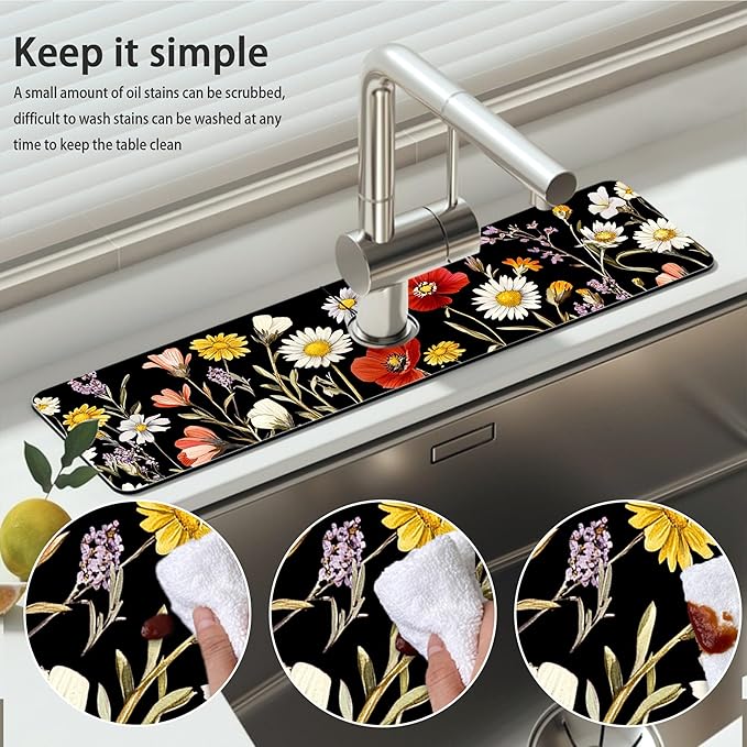 Bimkole 2 PCS Faucet Absorbent Mat, Kitchen Faucet Sink Splash Guard Wraparound