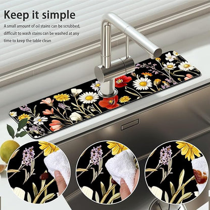 Bimkole 2 PCS Faucet Absorbent Mat, Kitchen Faucet Sink Splash Guard Wraparound