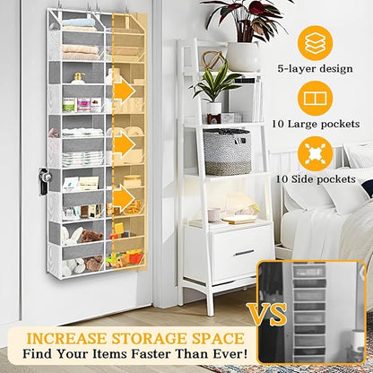 2 Pack Over The Door Organizer 5 Tiers, Extra Large Behind Door Storage of 10