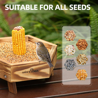 MIXXIDEA Ground Bird Feeder for Outdoors, Wooden Mesh Seed Tray for Bird Feeders, Great Attracting Garden Yard Decoration for Wild Birds Squirrels Chicken Dove, Brown