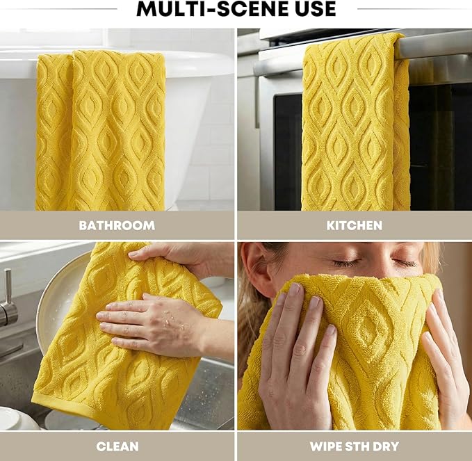 Artoid Mode 2 Pcs Yellow 3D Diamond Grid Jacquard Hand Towels