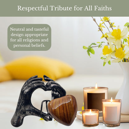 ZAHANAARA Wooden Heart Urn for Ashes Adult Male & Female |Handcrafted Memorial Box for Funeral|Memorial Gifts, Ashes Keepsake | Aluminum Cremation Urns|Unique Tribute in Hands Design - Silver, 3 cu in