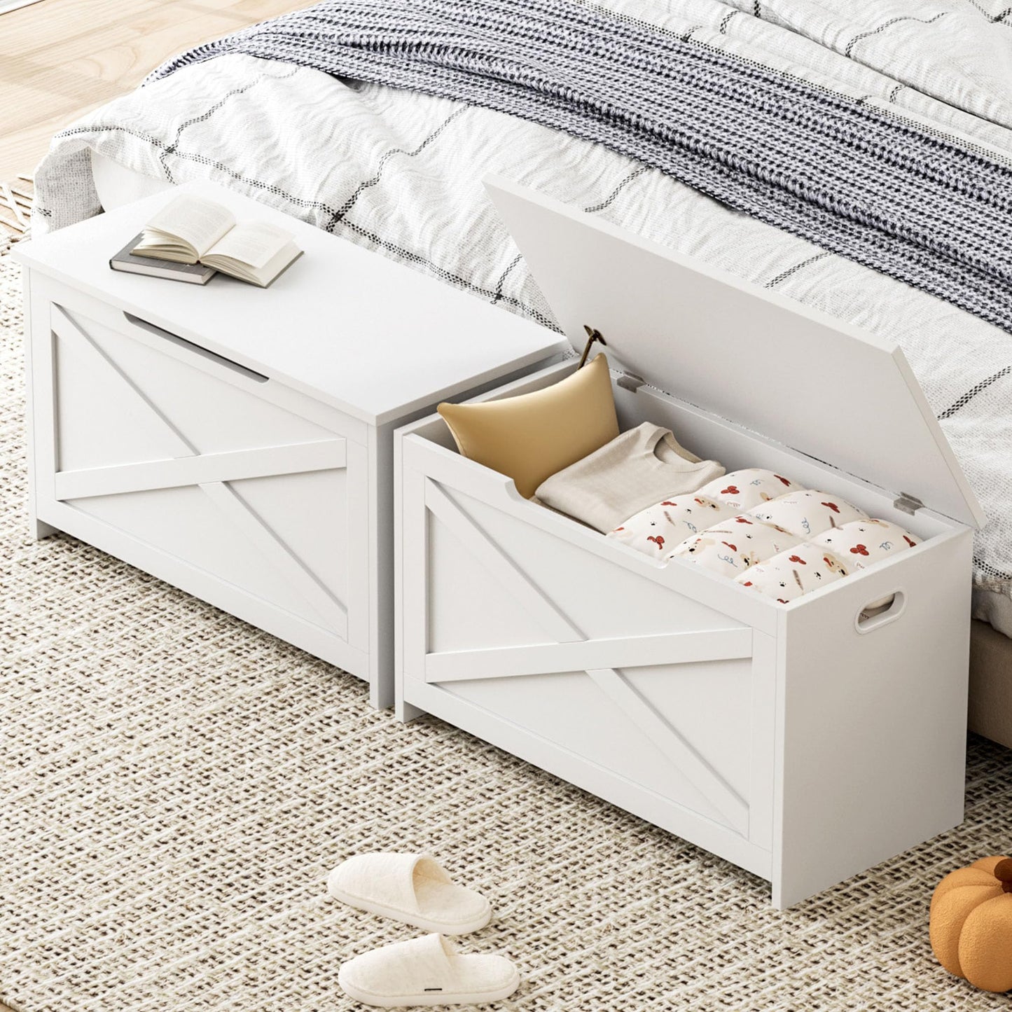 IDEALHOUSE 30" Storage Chest, Toy Chest for Kids, Wooden Large Toy Box, Storage Bench with Safety Hinge, Farmhouse Storage Trunk for Entryway, Living Room, Bedroom, Playroom, Matte White