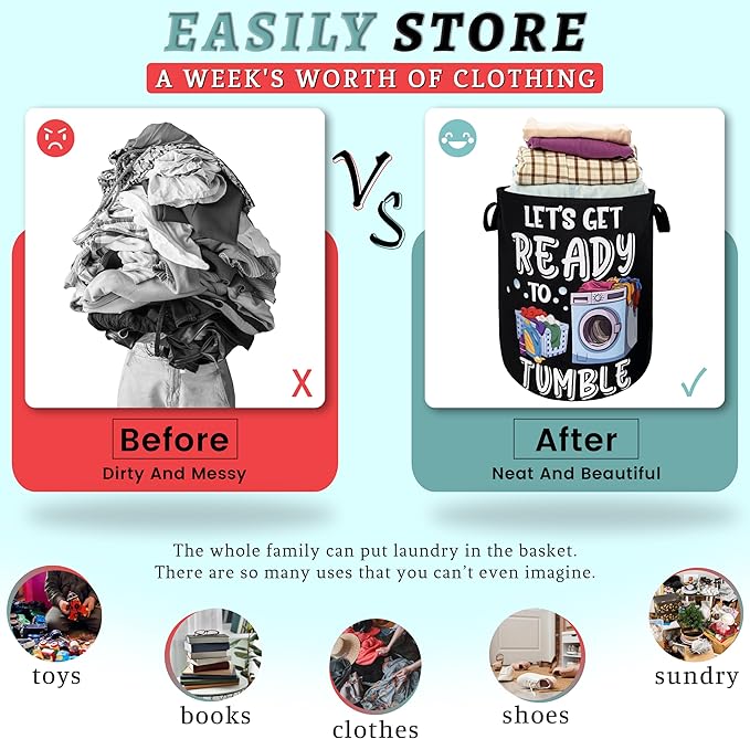Let's Get Ready to Tumble Laundry Hamper Funny Text Laundry Basket
