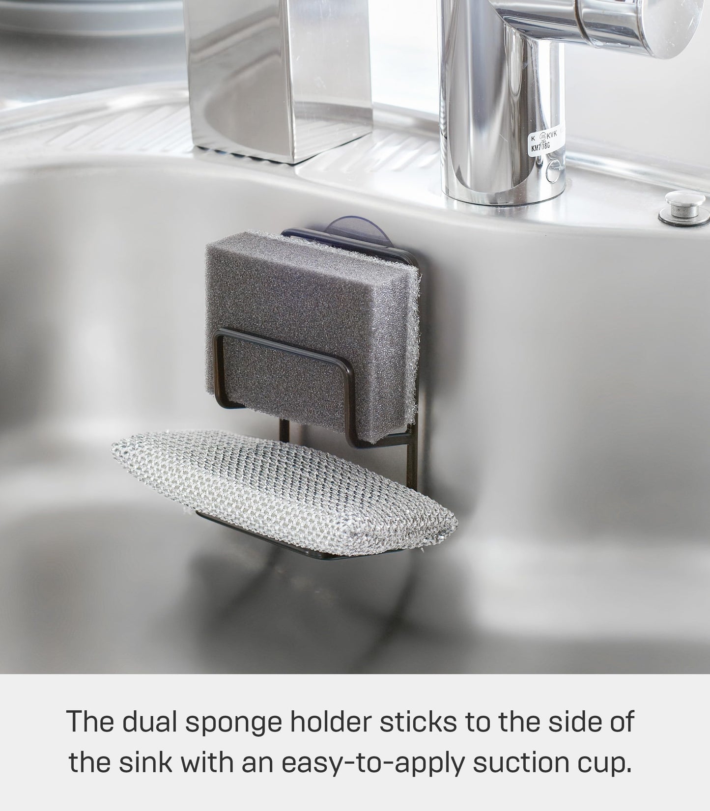 YAMAZAKI home 2265 Double Sponge Holder-Steel Rack Organizer for Kitchen Sink, One Size, Black