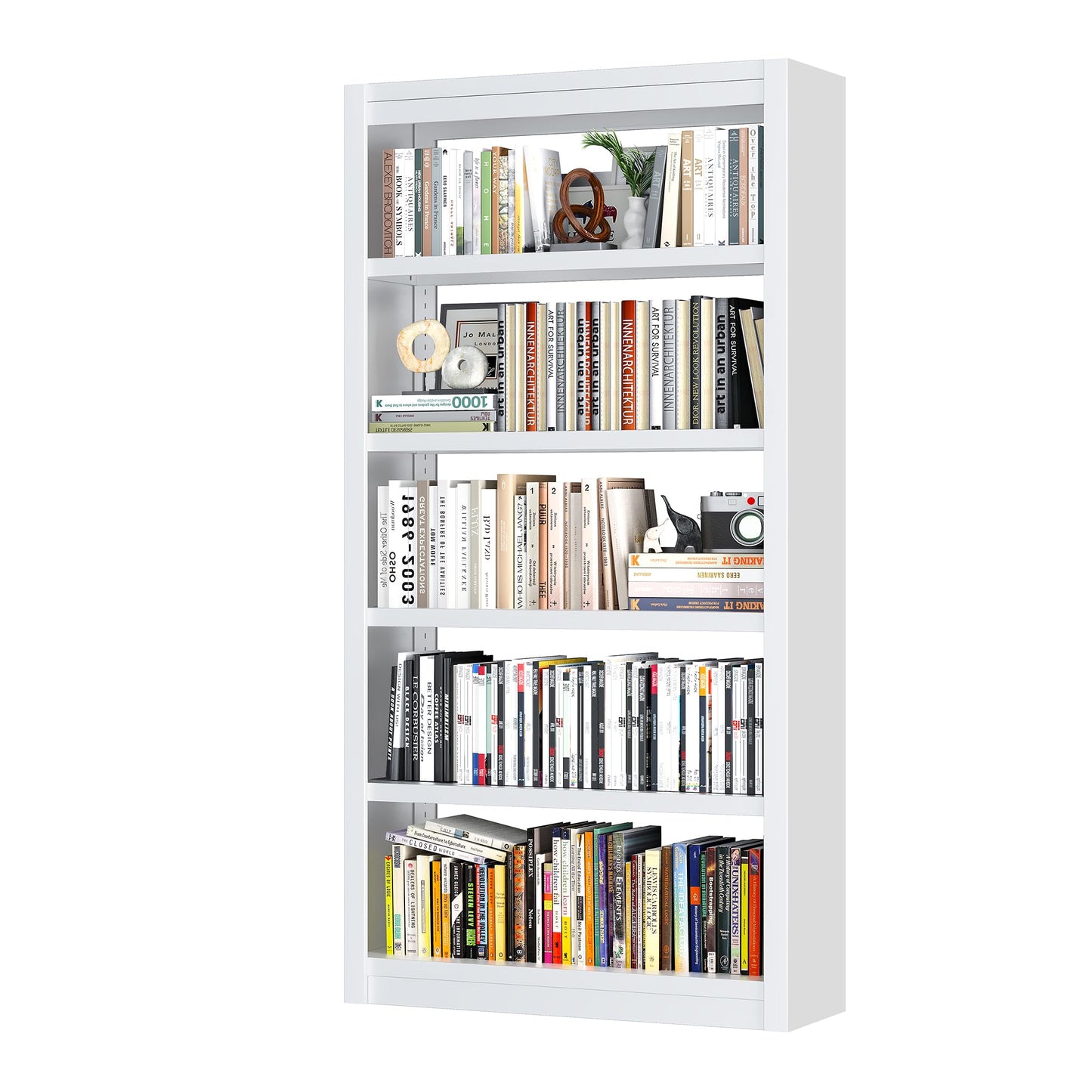 OSEILLC 69" H 5-Shelf Heavy Duty Metal Bookcase, Adjustable Bookshelf with Large Capacity, Sturdy Bookshelf for Home Office, Living Room, Garage