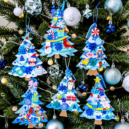 Winlyn 24 Sets Winter Decorations DIY 3D Pine Tree Ornaments Christmas Craft Kits Foam Tree with Festive Snowflake Foam Stickers for Kids Holiday Seasonal Gift Home Classroom Activities Party Favors