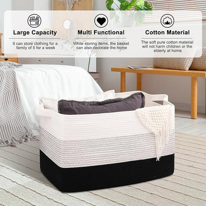 OIAHOMY Extra Large Blanket Basket, 95L Cotton Rope Woven Laundry Basket