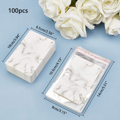PH PandaHall 100pcs Hair Bow Holder, Marble Pattern Hair Clip Display Cards 3.9x2.5” Rectangular Cardboard Hair Clip Hanger with 100pcs OPP Bags for Jewelry Hair Accessory Selling Small Business