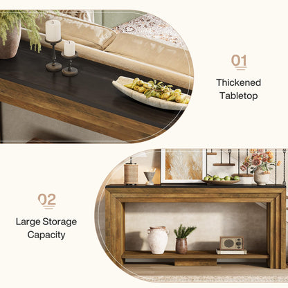 Tribesigns 70.9 Inch Long Console Table, Farmhouse 2-Tier Wooden Sofa Table with Storage, Space-Saving Behind Couch Accent Table for Living Room, Entryway, Hallway and Foyer