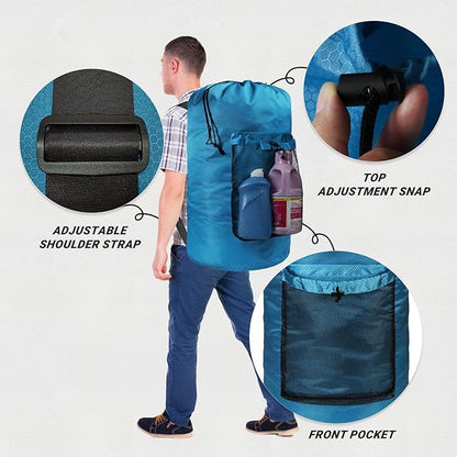 Laundry Bag with Shoulder Straps and Mesh Pocket Laundry Backpack Large