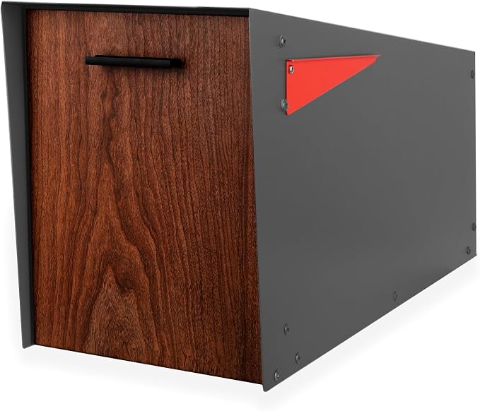Ilyapa Modern Mailbox with Angle Design Post Mount - Metal Mailbox for Outside - Gray Exterior Mail Box - Powder Coated Steel - All Weather Resistant