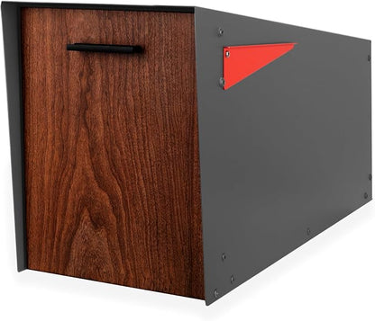 Ilyapa Modern Mailbox with Angle Design Post Mount - Metal Mailbox for Outside - Gray Exterior Mail Box - Powder Coated Steel - All Weather Resistant