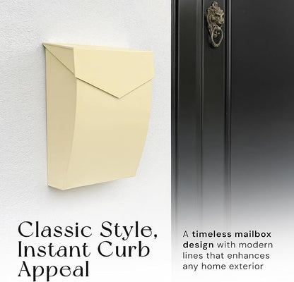 NACH Mailboxes for Outside Wall Mount, 4.8 x 10 x 13 inch Cream Wall Mounted Mailboxes for Outside, Waterpoof Mailbox for House - The Bradley Large Mail Box