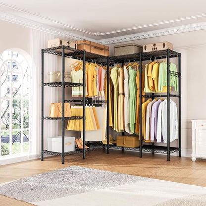Golpart Heavy Duty Garment Rack Clothes Rack,Large Metal Closet Organizer System Storage Wardrobe,Freestanding Clothing Rack with Adjustable Wire Shelves& Hang Rods,MaxLoad 1100lbs