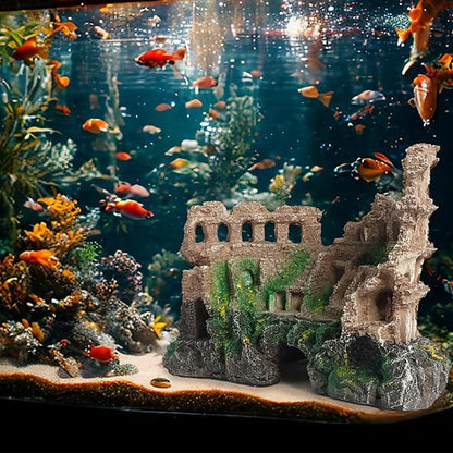 Large Antique Roman Column Ruins Castle Aquarium Decor - Fish Tank Cave Hideout Decorations, Resin European Castle Ornament Safe for Freshwater & Saltwater Tanks