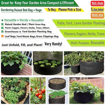 200 Gallon Big Raised Garden Bed Bag (50x24 inch) Large Plant Grow Bag for Tomato,Potato Planter,Herbs Veggies Planter,Flower Bed,Plant Container,Yard Waste,Lawn Debris,Leaf Bag with Gardening Gloves