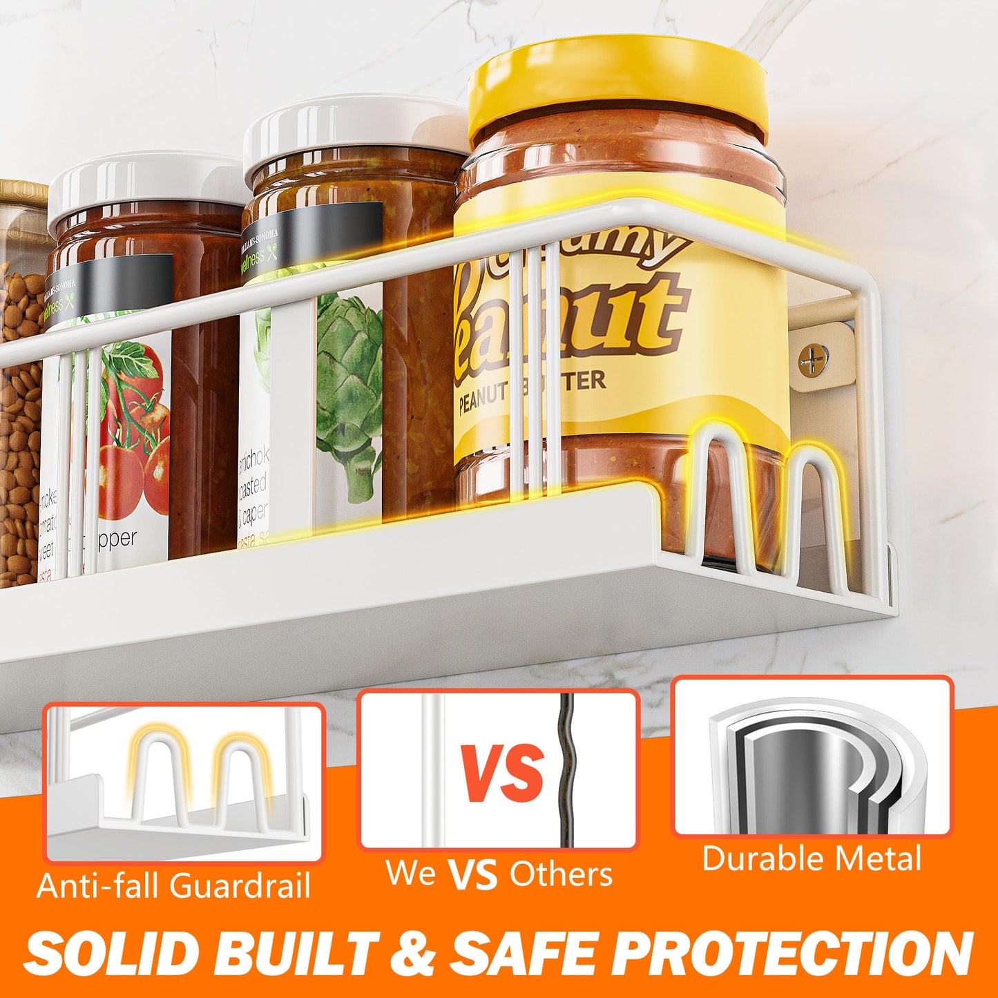 Spice Rack Wall Mounted 3 Pack, Space-Saving Spice Organizer for Spice Jars and Seasonings,Screw or Adhesive Hanging Spice Rack Organizer for Your Kitchen Cabinet,or Pantry Door