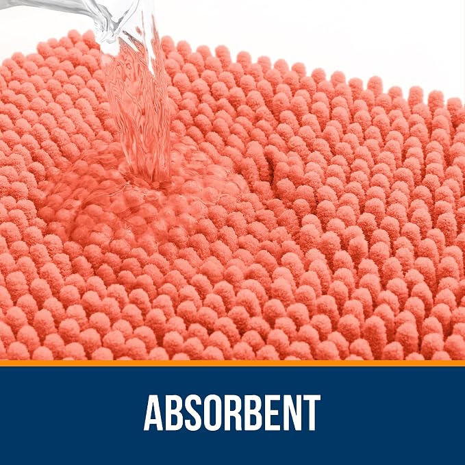 OLANLY Large Bathroom Rugs 70x46, Extra Soft Absorbent Chenille Bath Rugs, Rubber Backing Quick Dry, Machine Washable Bath Mats for Bathroom Floor, Tub and Shower, Home Decor Accessories, Coral