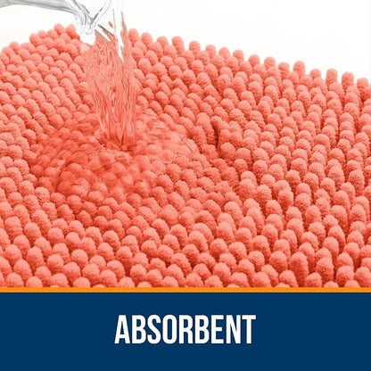 OLANLY Bathroom Rugs 36x24, Extra Soft Absorbent Chenille Bath Rugs, Rubber Backing Quick Dry, Machine Washable Bath Mats for Bathroom Floor, Tub and Shower, Home Decor Accessories, Coral