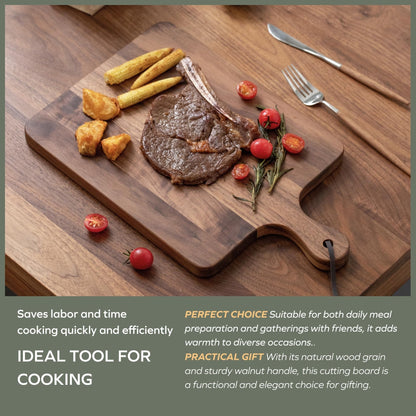Muso Wood Walnut Cutting Board for Kitchen, Wooden Chopping Board with Handle to Hang, Square Bread Pizza Cheese Board, Charcuterie Board Used for Serving Platter 15.7x9.8 inch