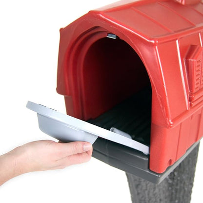 Simplay3 Rustic Red Barn Plastic Residential Mailbox & Post Mount Combo Kit with 2 Access Doors